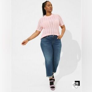 Torrid Pointelle Pullover Short Sleeve Sweater in Almond Blossom